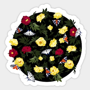 Peonies & Butterflies - black Sticker